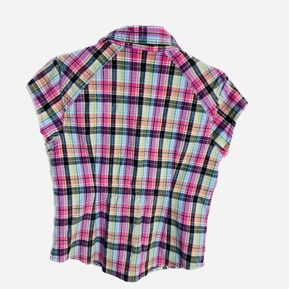 TOMMY HILFIGER Plaid W/Gold Metallic Thread~Cap Sleeves~Elastic Back Waist Sz SP - Picture 2 of 5